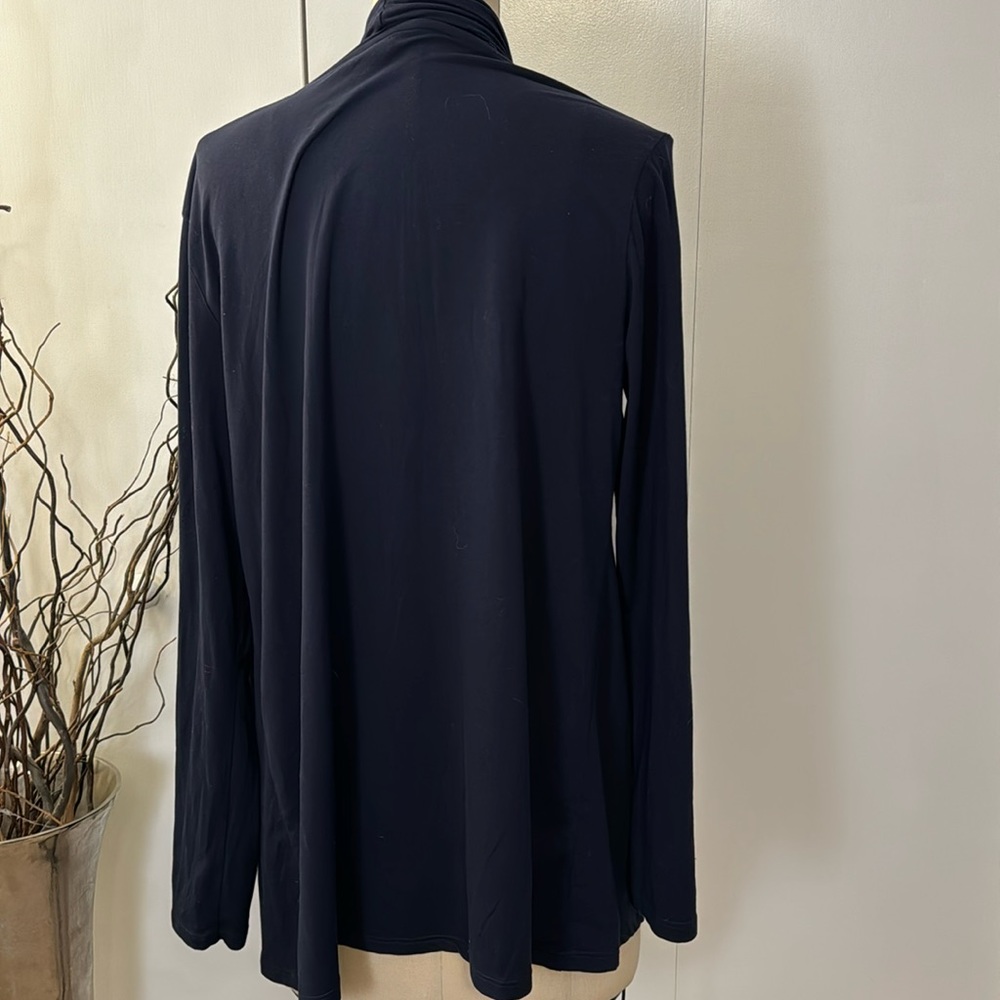 Long sleeve Navy Ruffle Open Front Cardigan Sweater - Picture 4 of 7